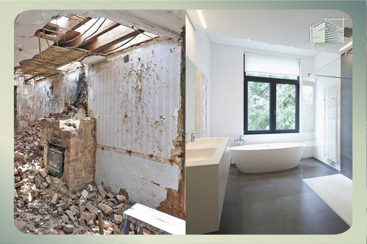 عکس قبل و بعد بازسازی حمام ویلا